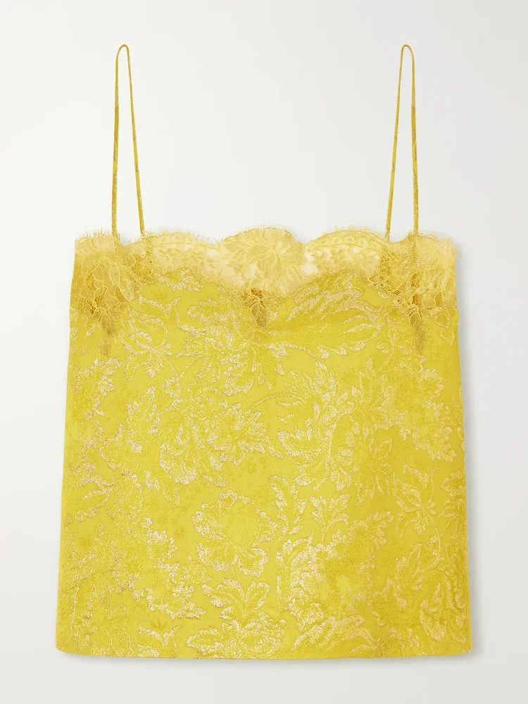 lace trimmed metallic brocade cami