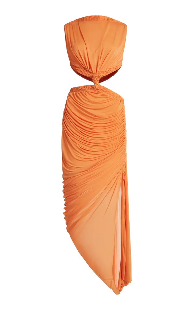 Theia Cutout Ruched Maxi Dress