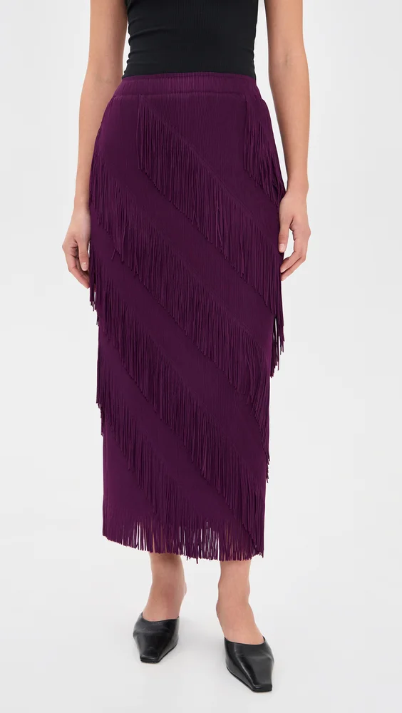 Asymmetrical Fringe Midi Skirt