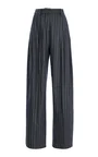 Pinstriped Wool-Blend Wide-Leg Pants