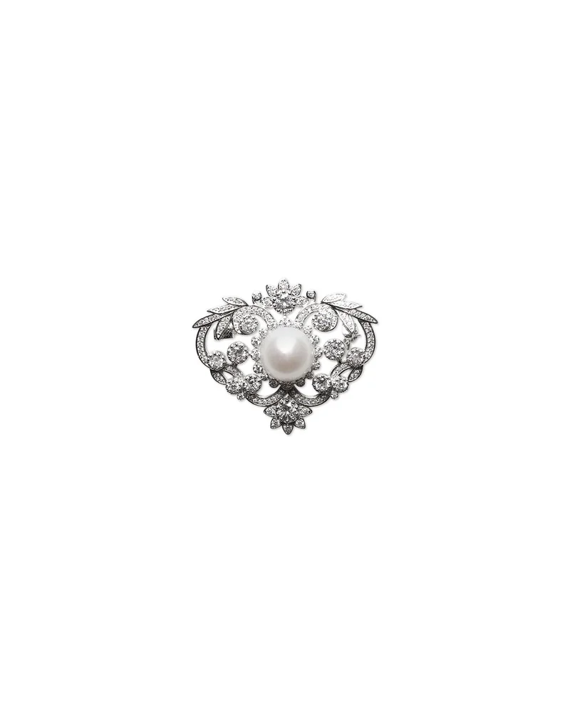 Cultured Freshwater Pearl (12mm) & Cubic Zirconia Pin in Sterling Silver