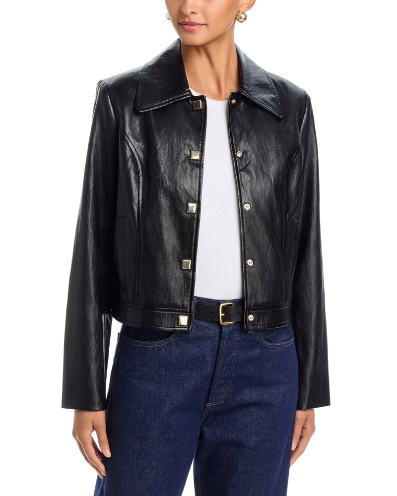 Faux Leather Snap Front Jacket