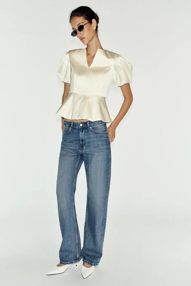 SATIN PUFF SLEEVE TOP