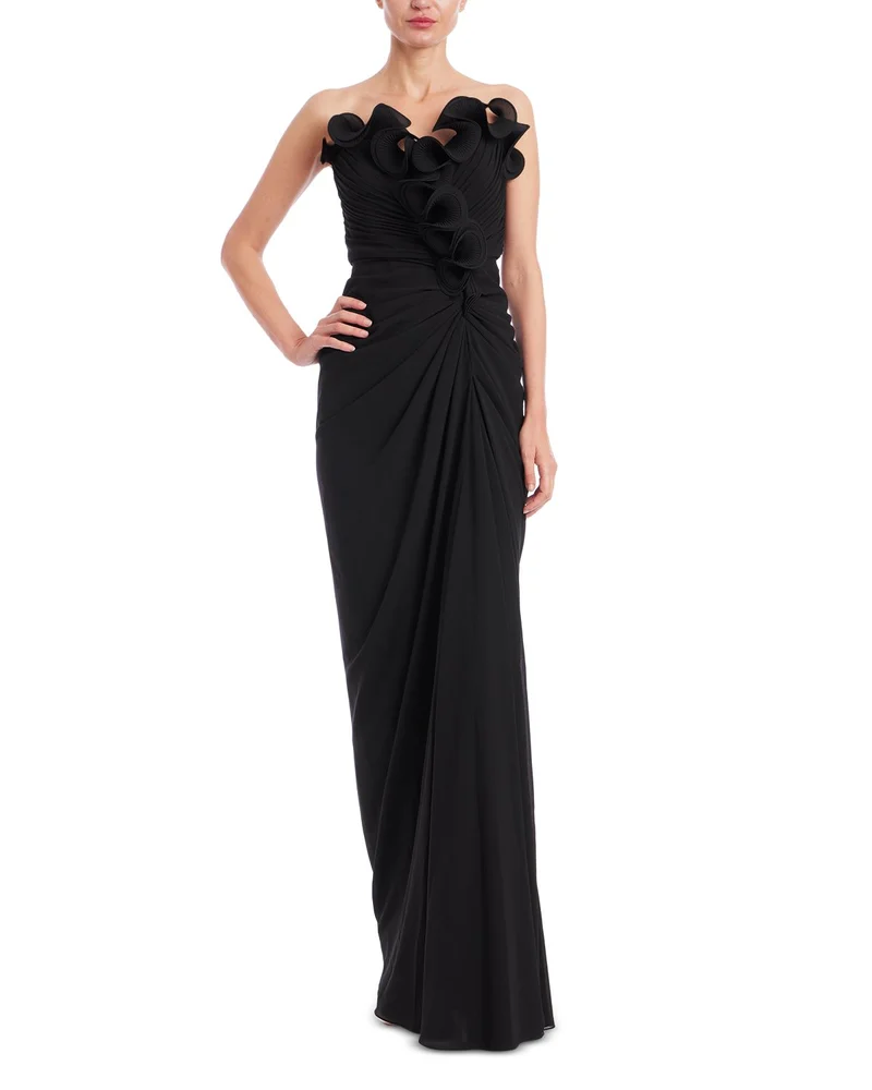 Pleat Ruffle Strapless Gown