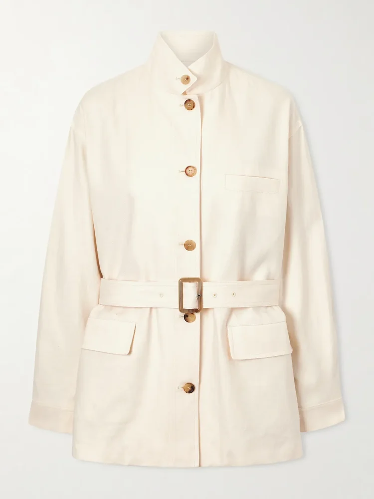 Lismore belted linen and wool-blend jacket