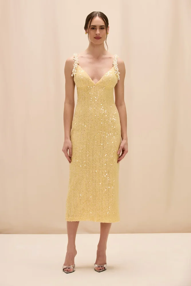 Iara Crochet Flowers Midi Dress