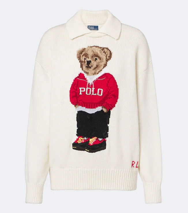 Polo Bear intarsia linen and cotton sweater