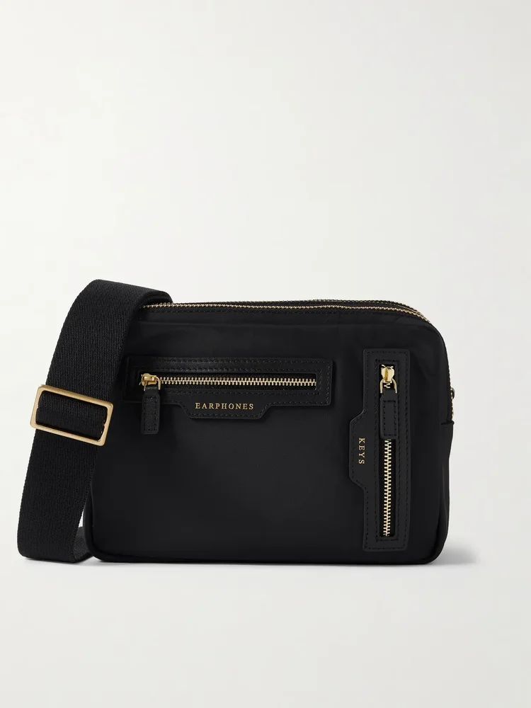 Leather-trimmed ECONYL® shoulder bag