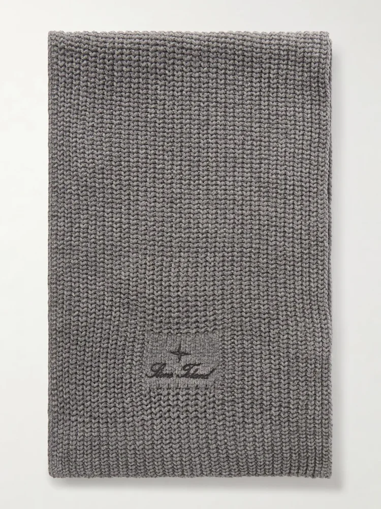 Logo-Embroidered Mouliné Cotton-Chenille Scarf