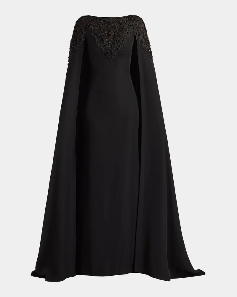 Massaro Embroidered Cape Gown