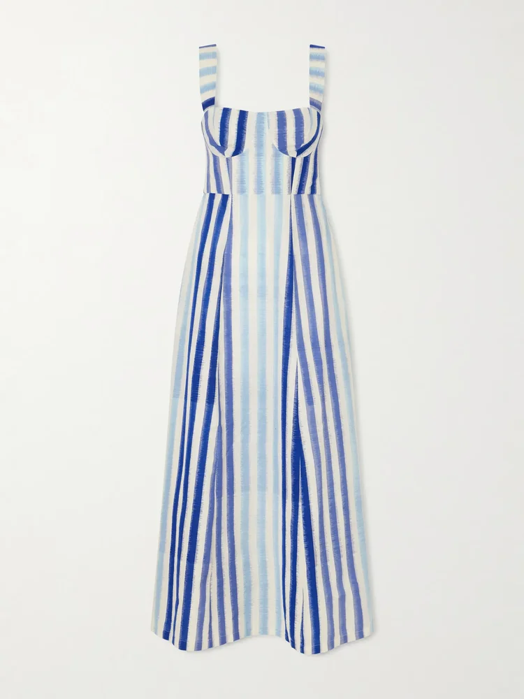 Azzurra Ikat striped cotton midi dress