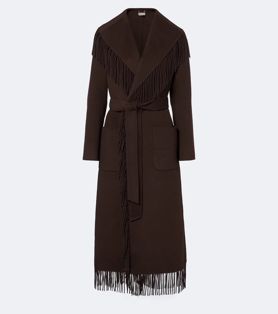 Fringed wool-blend coat
