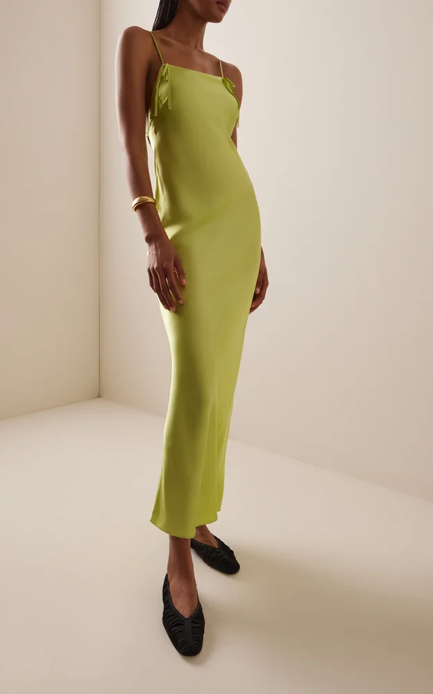 Lace-Trimmed Silk Maxi Slip Dress