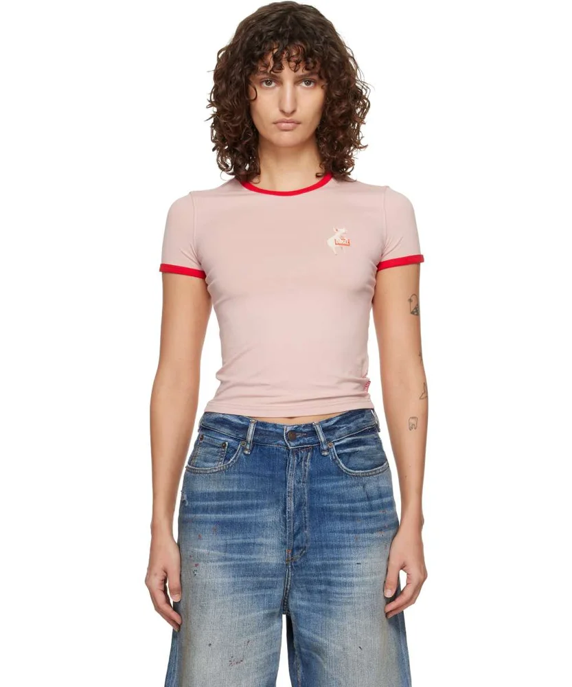 Pink Slim Pig Print T-shirt