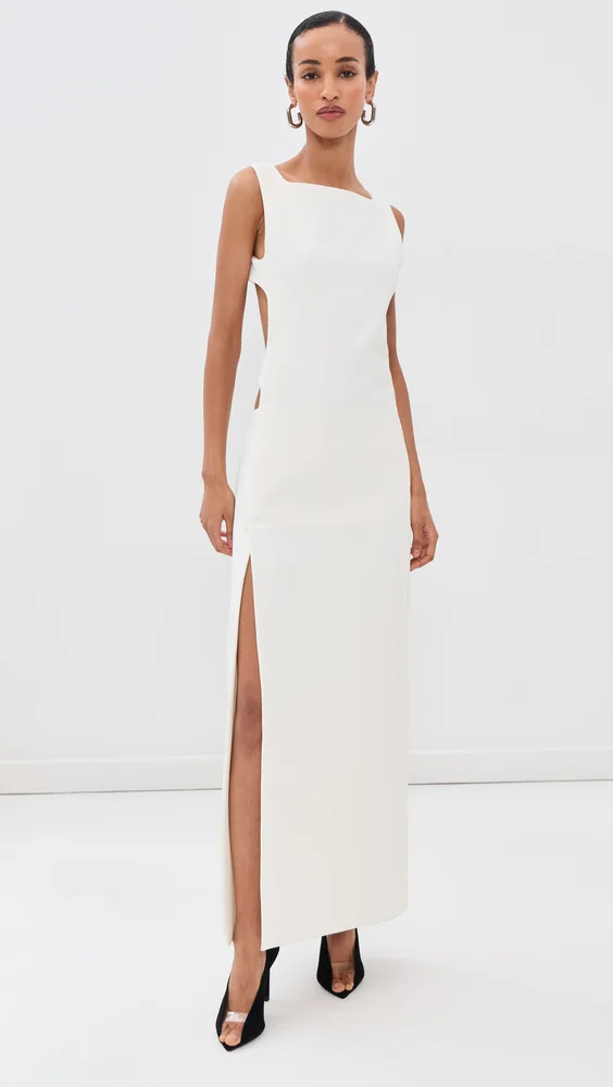 Cut-Out Crepe Long Dress