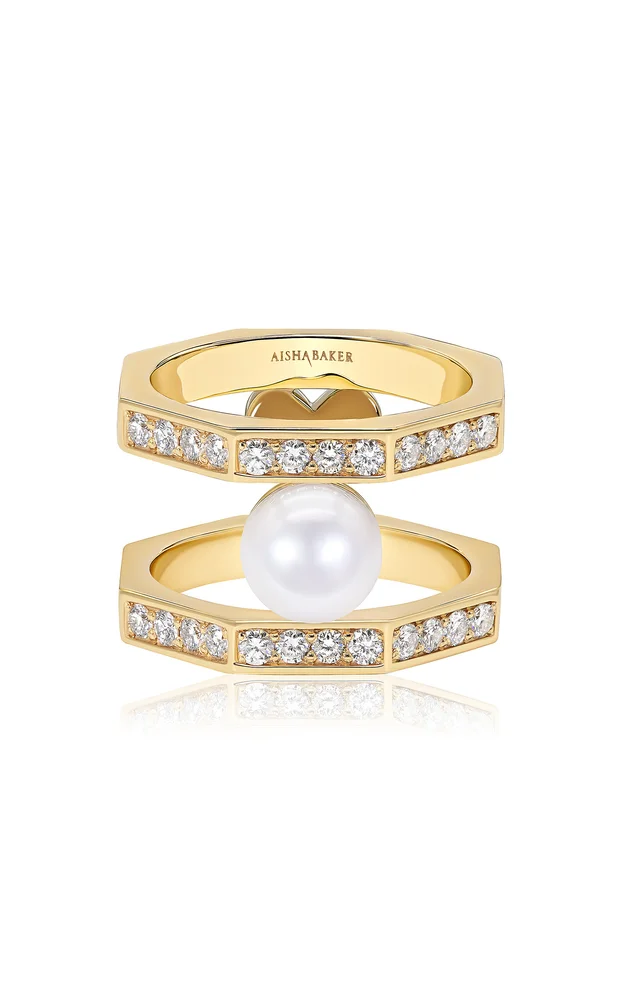 Mermaid 18K Yellow Gold, Diamond And Pearl Ring