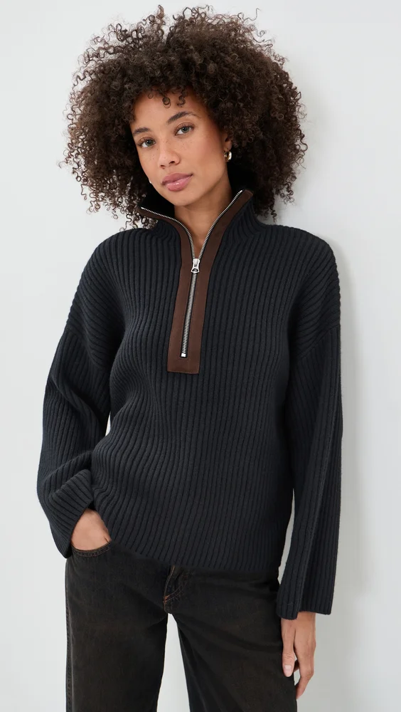 Sigrid Faux Suede Half Zip Sweater