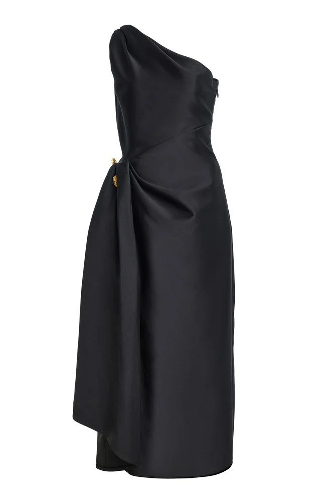 Silk-Blend One-Shoulder Midi Dress