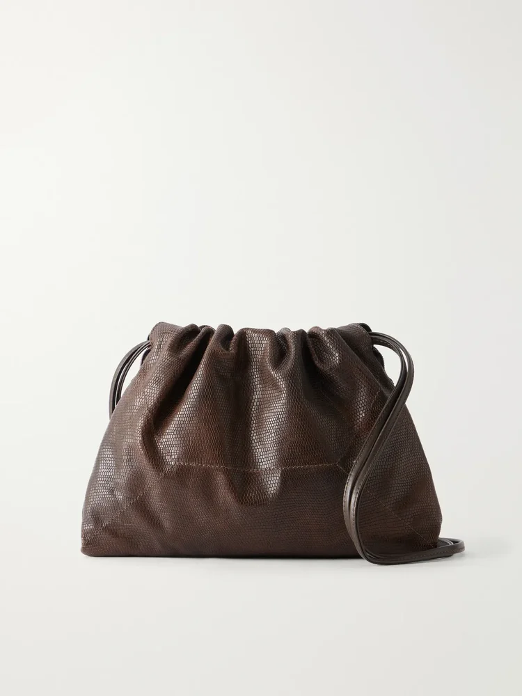 Monili-embellished lizard-effect leather shoulder bag
