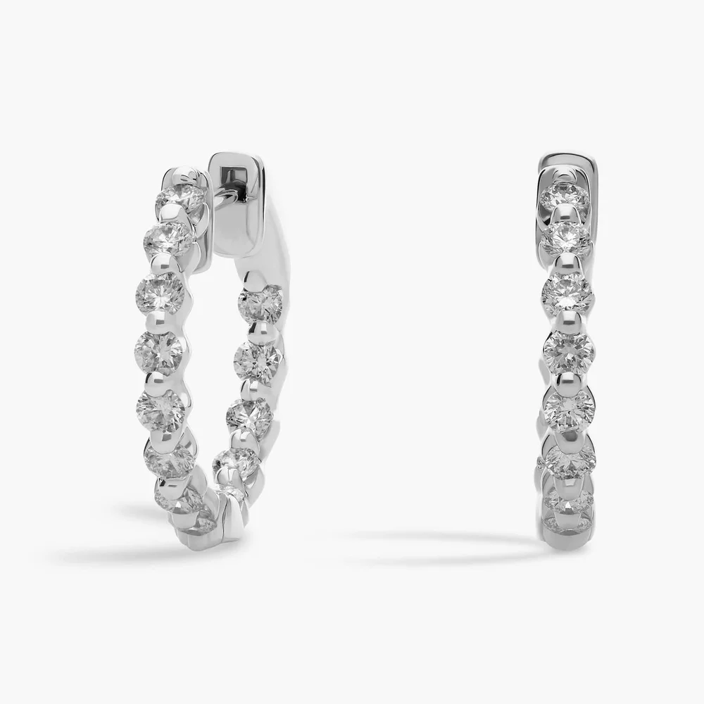 Floating Diamond Eternity Hoop Earrings in 14k White Gold (1 ct. tw.)