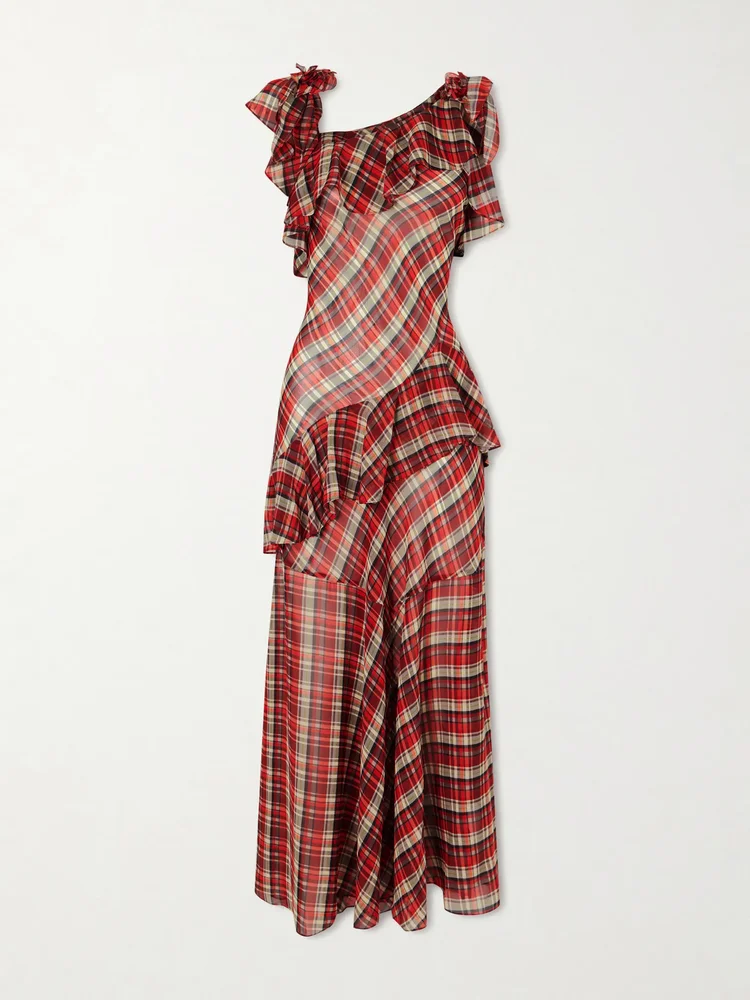 Fernanda ruffle tiered checked silk-satin maxi dress