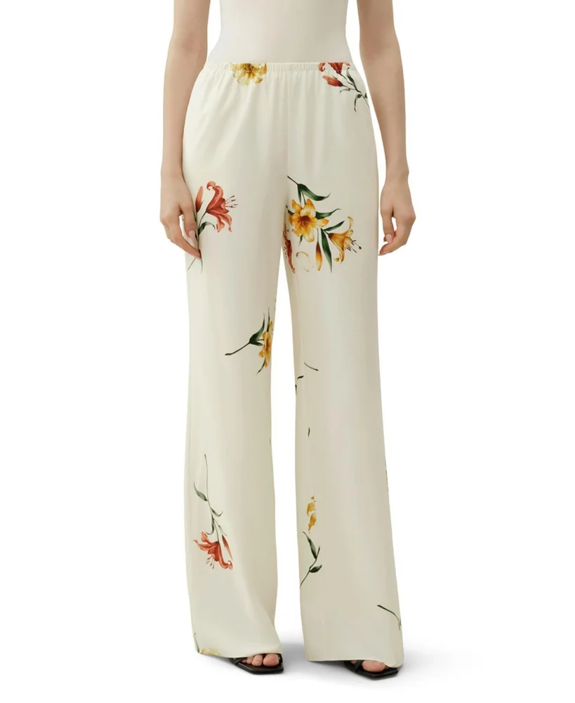 Women's Lily Print Silk Pull-On Pant