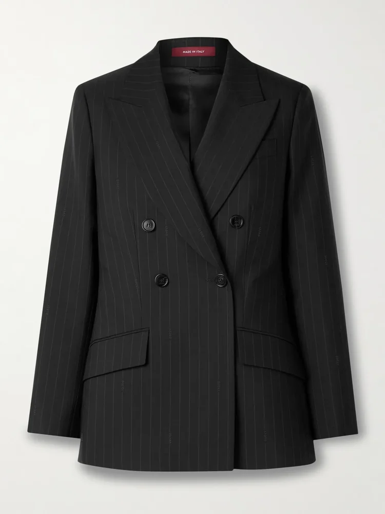 Double-breasted pinstriped wool-twill blazer