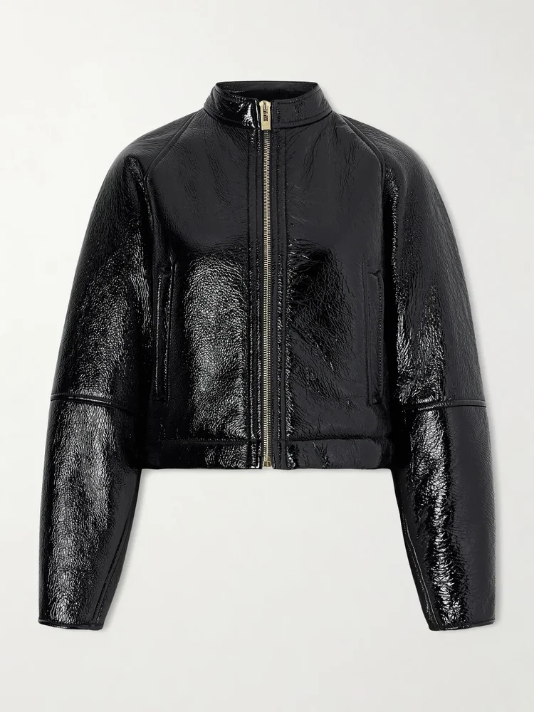 Cropped shearling bomber jacket