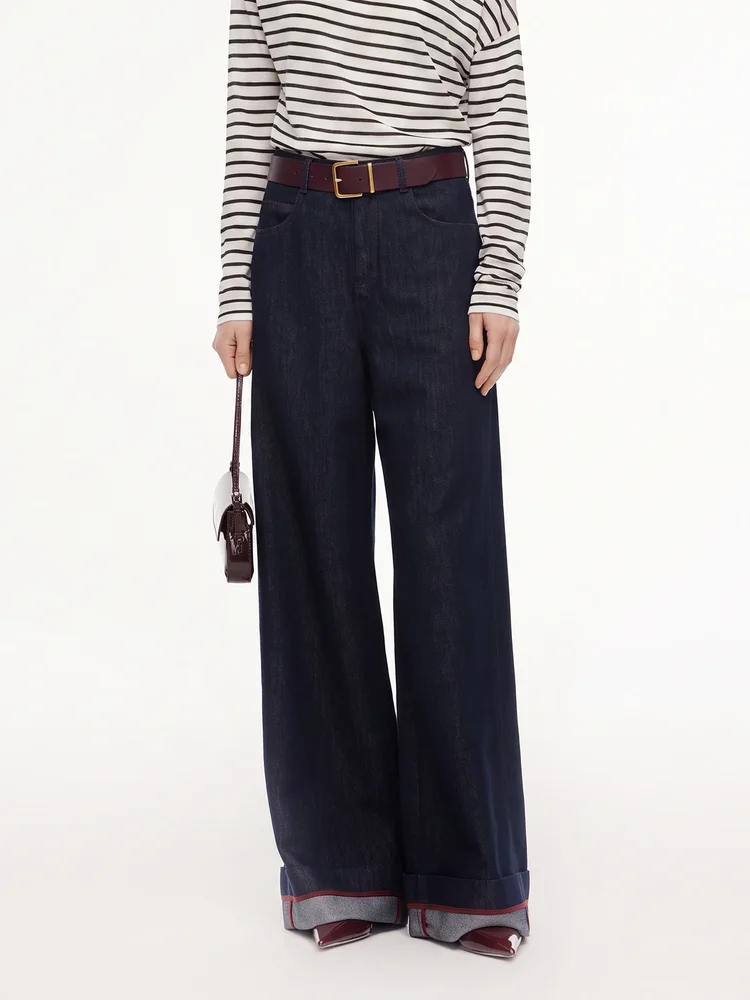 Lyocell Cotton Blend Denim Women Palazzo Jeans With Belt