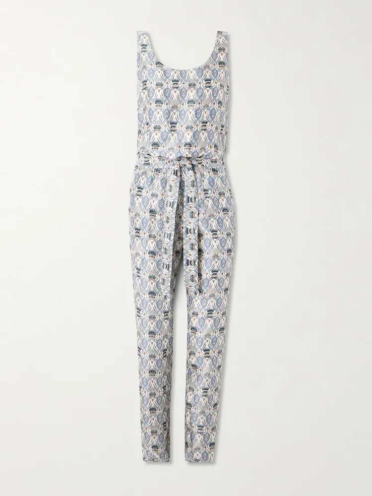 Nadia belted printed silk-satin jumpsuit