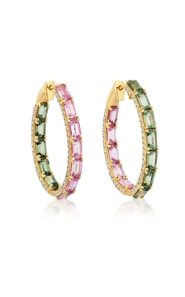 Sapphire Emerald Cut Oval Hoop Earring