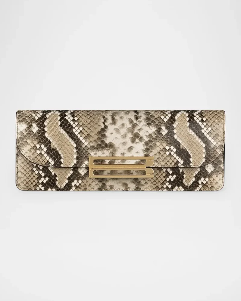 Dorian East-West Snake-Embossed Leather Clutch