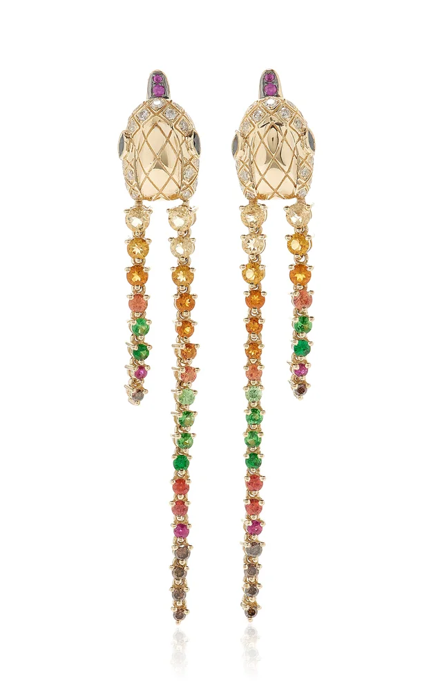 Long Python 9K Yellow Gold Multi-Stone Earrings