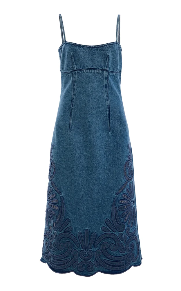 The Jane Eyelet Denim Midi Dress