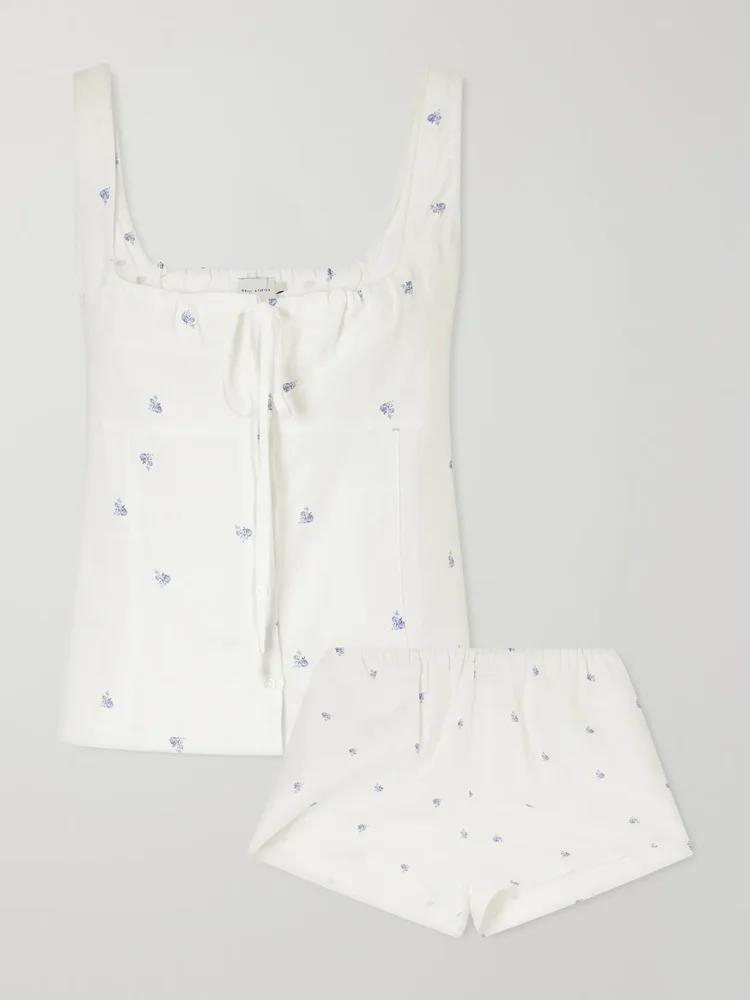 Floral-printed linen pajama set