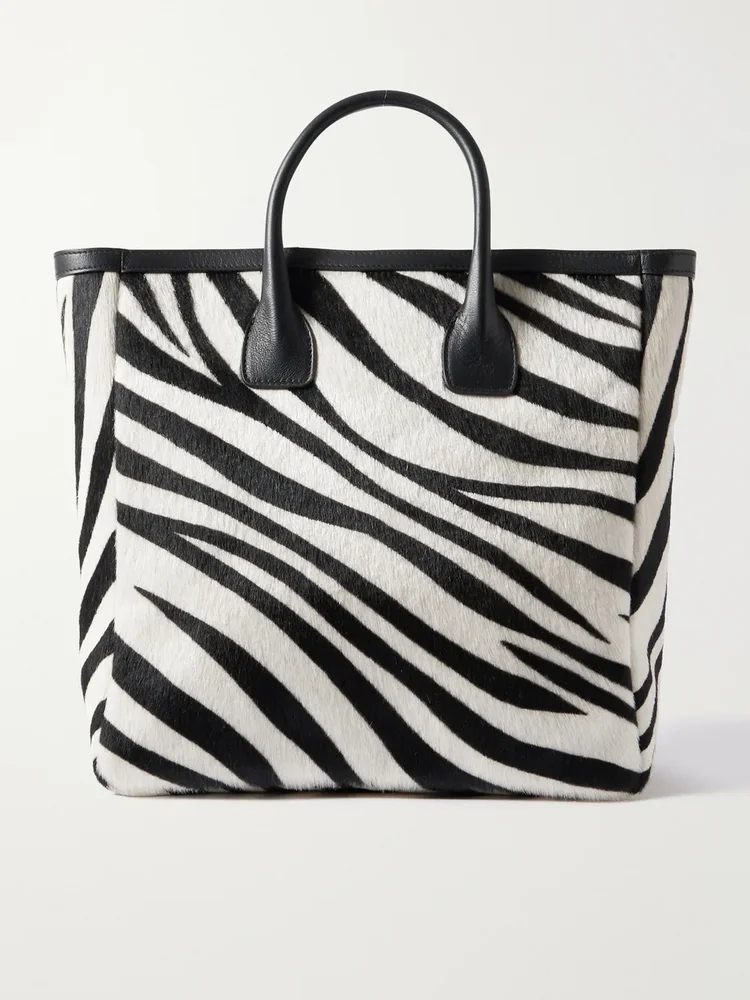 Freddie leather-trimmed zebra-print calf hair tote