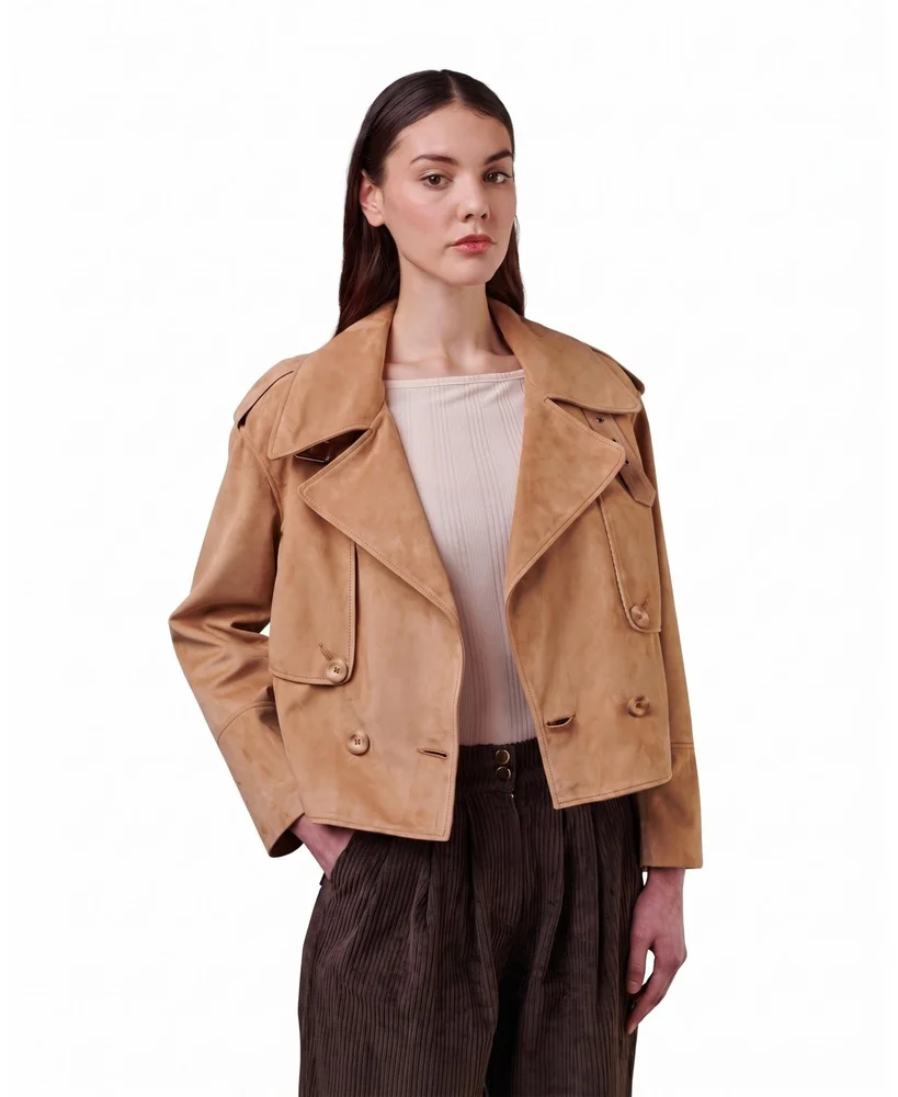 Lydia Suede Cropped Trench-Style Jacket