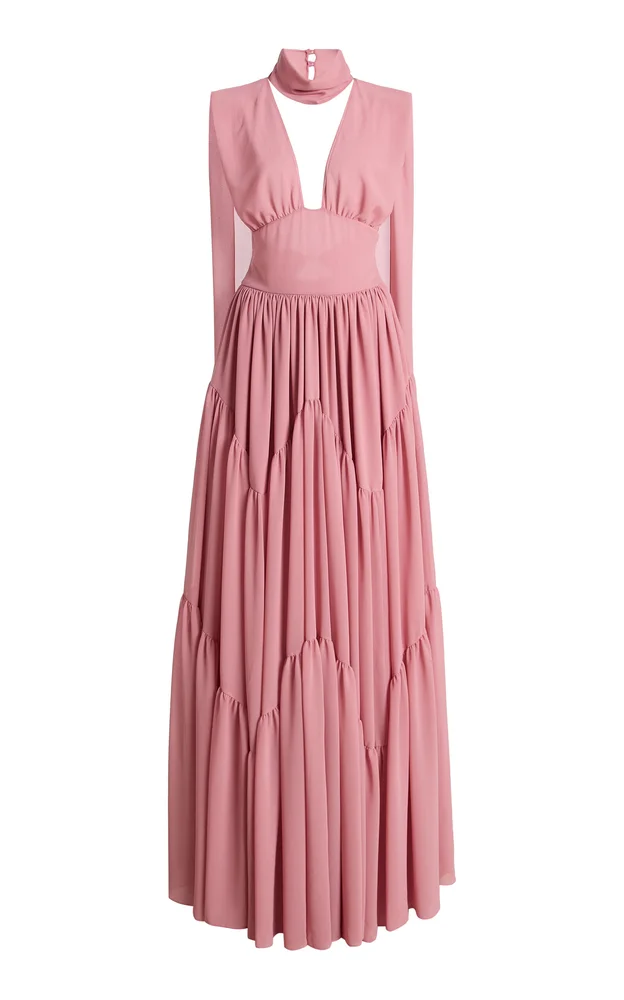 Exclusive Cara Mia Ruffled Silk Georgette Maxi Dress
