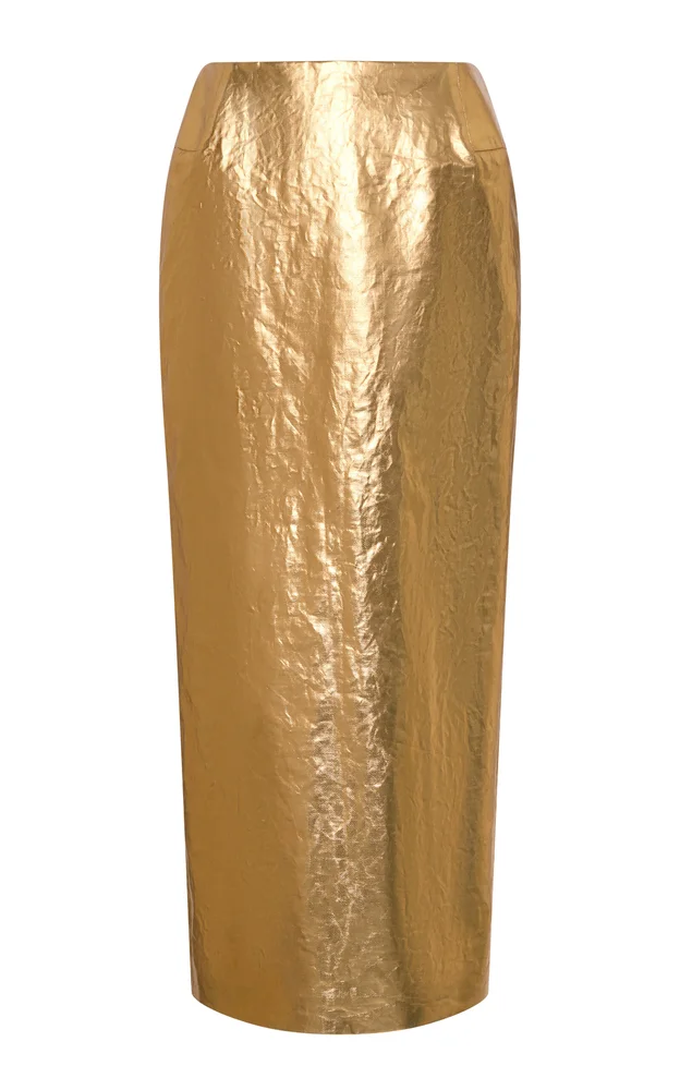 Manuela Foiled Linen Midi Skirt
