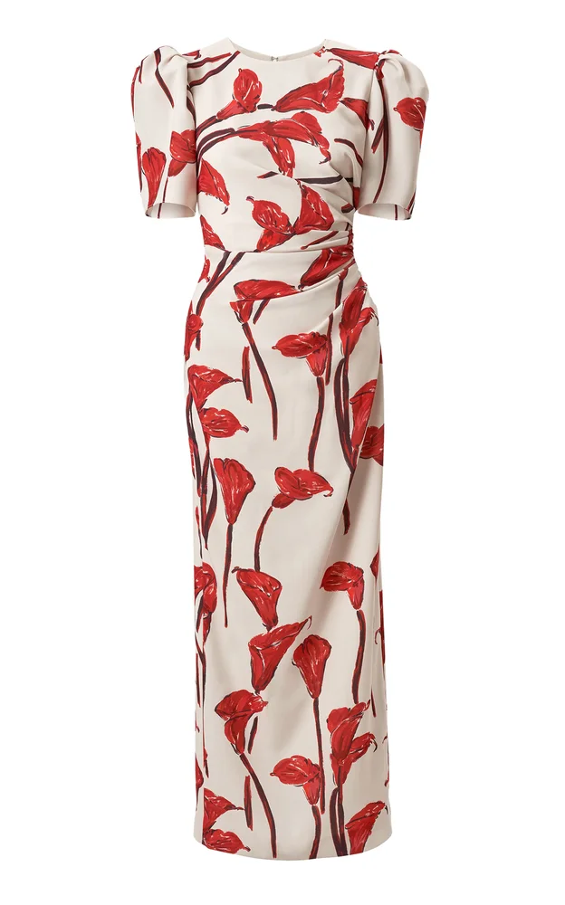 Calla Lily Print Cady Ankle-Length Dress