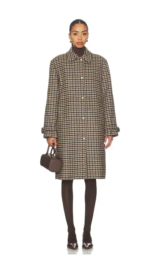 Plaid Car Coat With Faux Leather Trim Vince