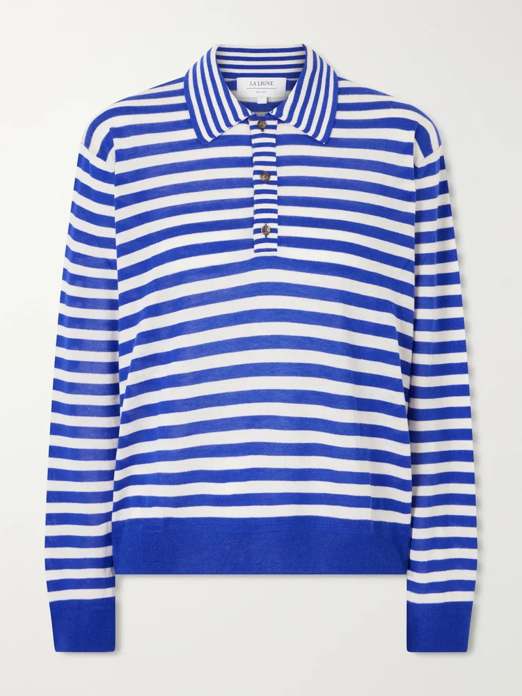 Ben striped silk, wool and cashmere-blend polo sweater