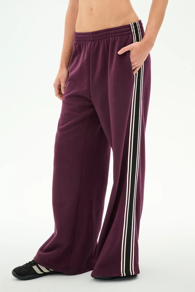 Dallas French Terry Wide Leg Sweatpant - Dark Cherry/Black