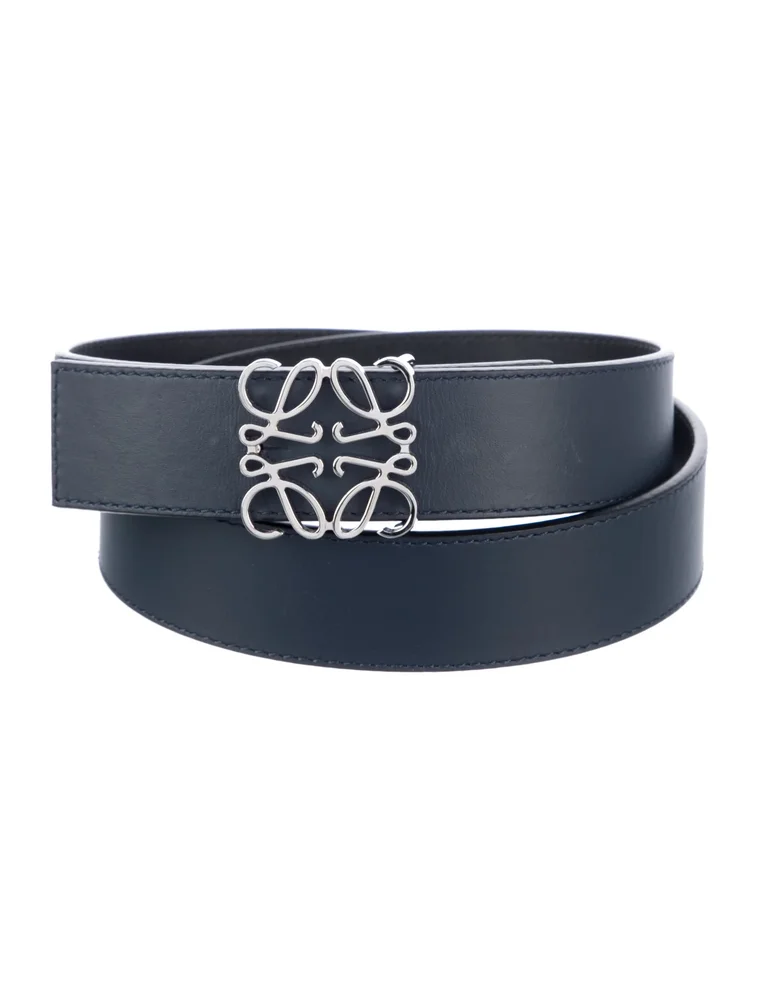 Anagram Skinny Leather Waist Belt (Navy)