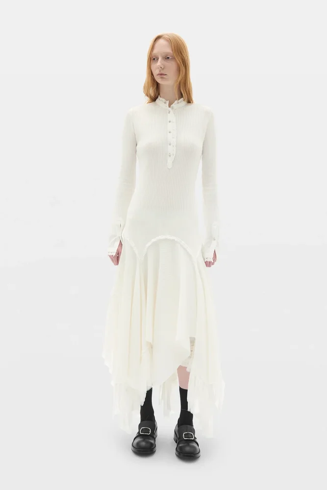 Tessie Fitted Serafino Dress with Chiffon Ruffles