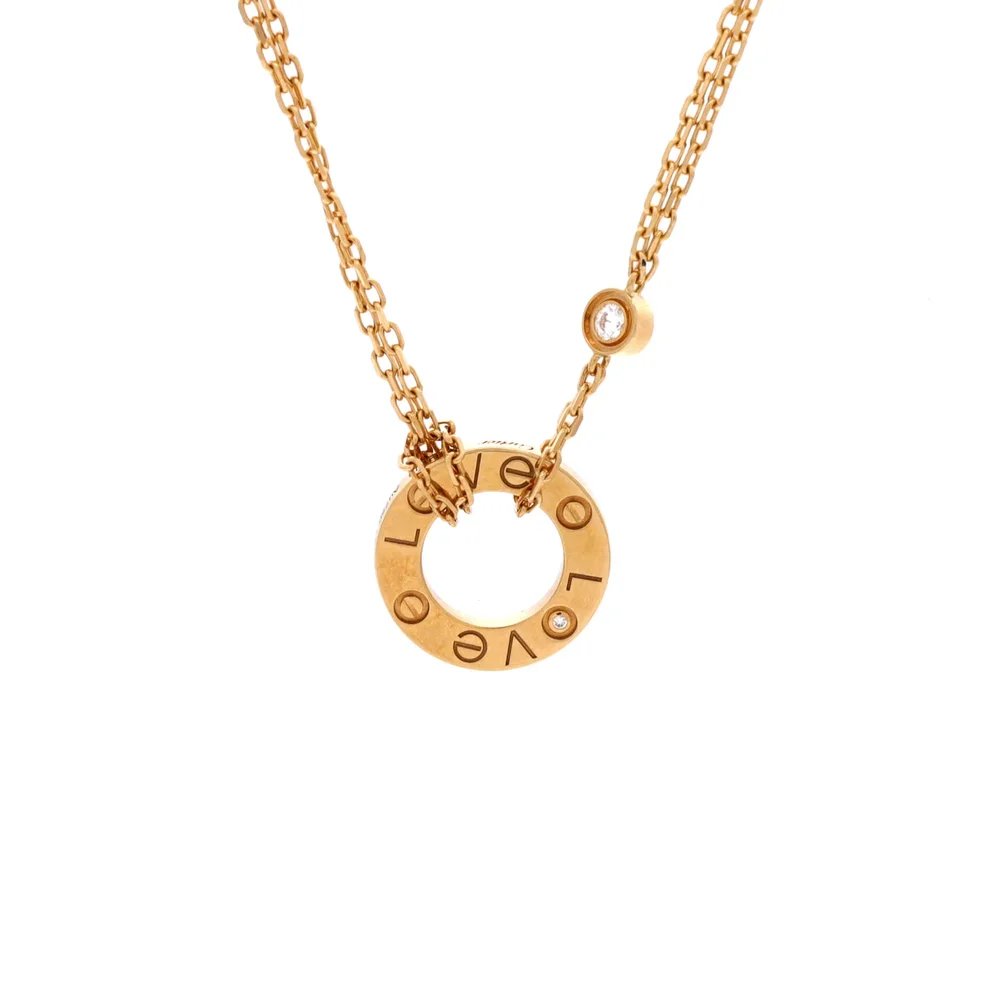 Pre-Owned 2 Diamonds Love Pendant Necklace, 18K Yellow Gold