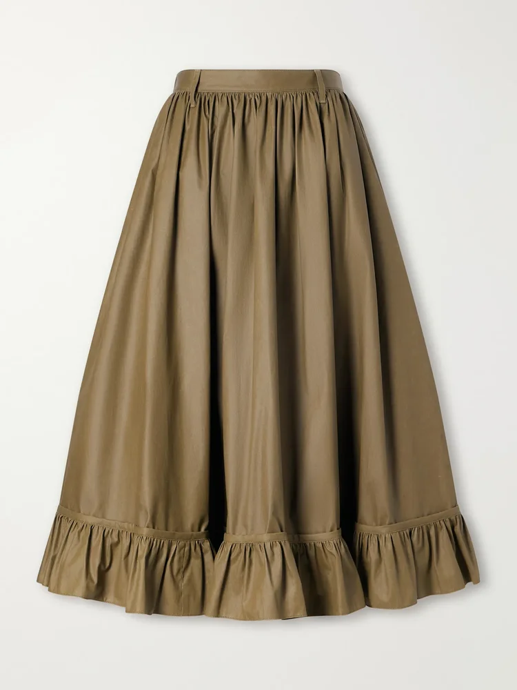 Waxed cotton-blend midi skirt