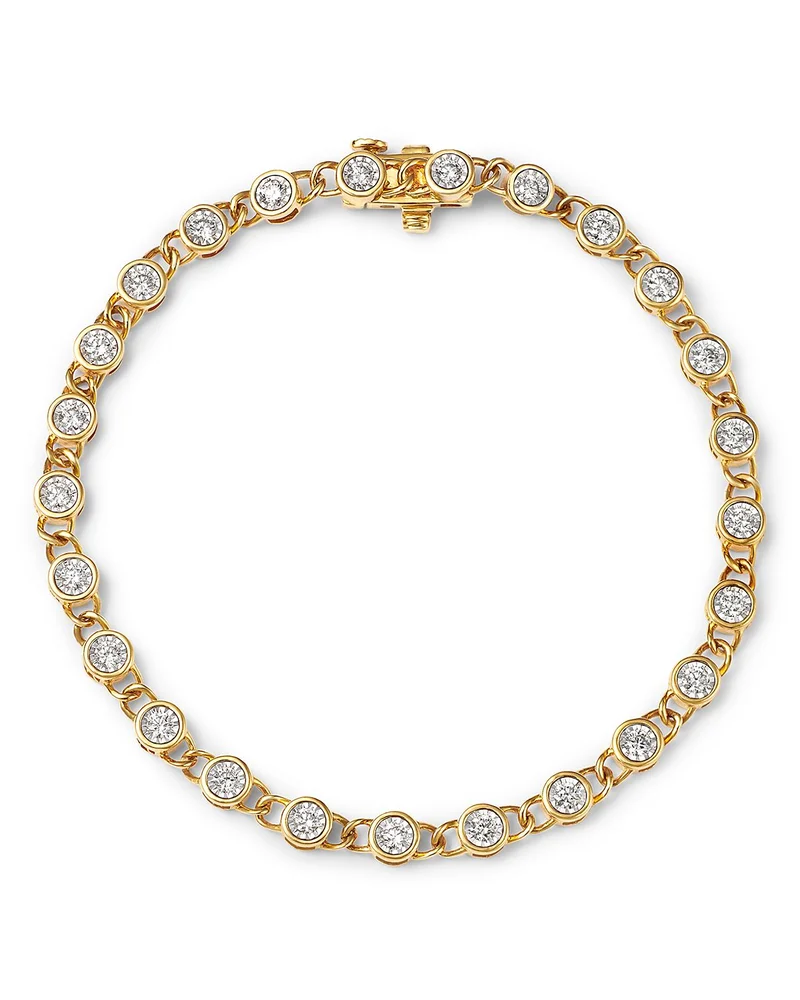 Diamond Bezel Tennis Bracelet in 14K White & Yellow Gold, 0.98 tcw
