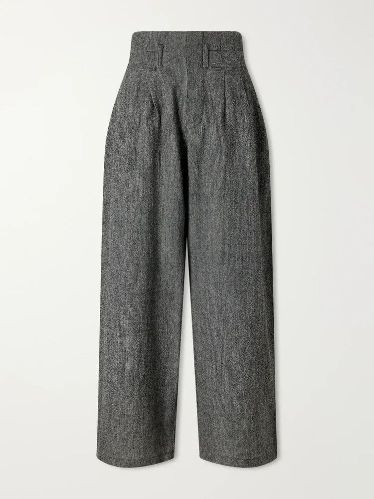 Triple Pleat brushed wool-puppytooth wide-leg pants