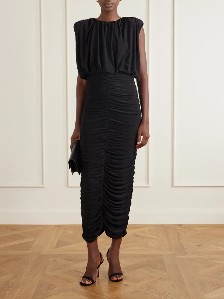 . Lunaria gathered belted jersey midi dress